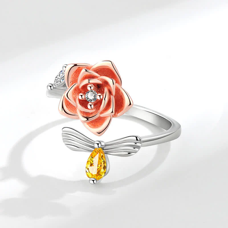 Fidget Spinning Sunflower Rose Bee Adjustable Ring - Image 7