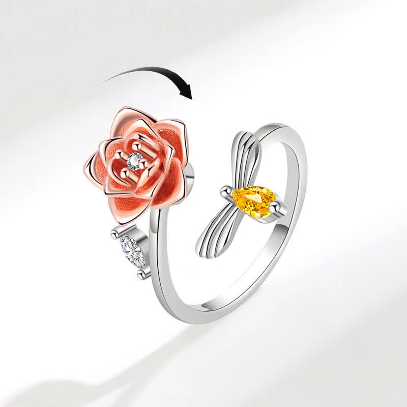 Fidget Spinning Sunflower Rose Bee Adjustable Ring - Image 9