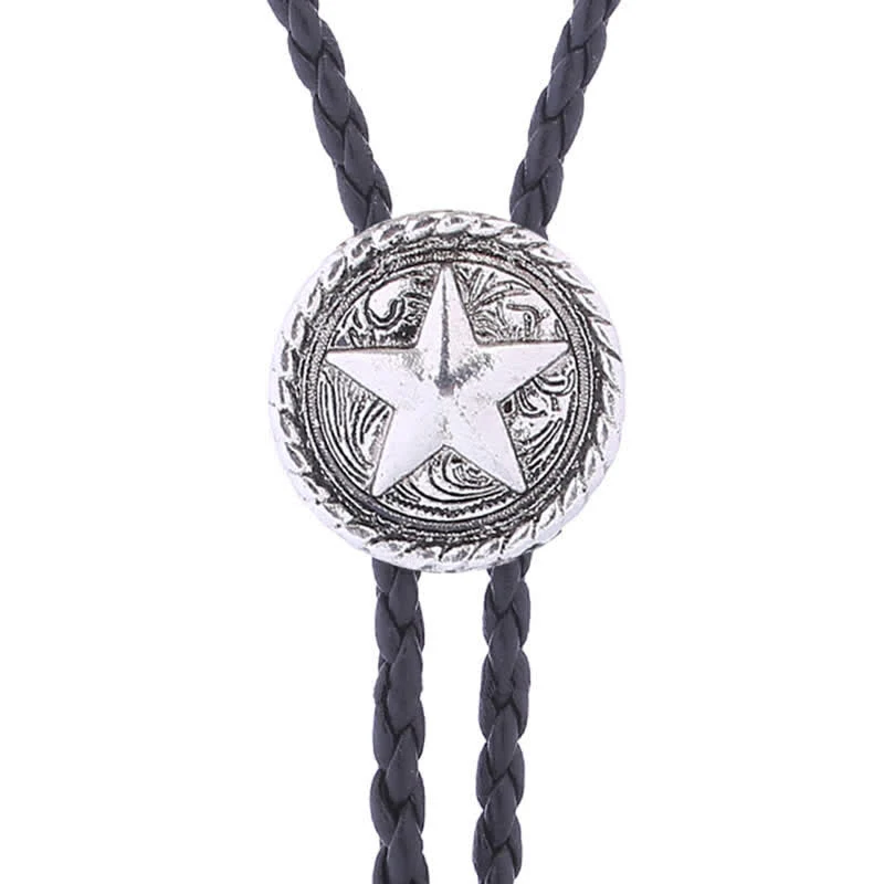Five-Pointed Star Braided Leather Cord Bolo Tie - Image 10