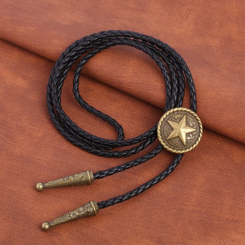 Five-Pointed Star Braided Leather Cord Bolo Tie - Image 3