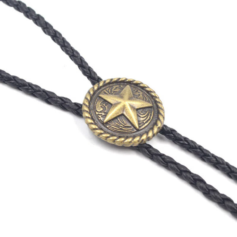 Five-Pointed Star Braided Leather Cord Bolo Tie - Image 5