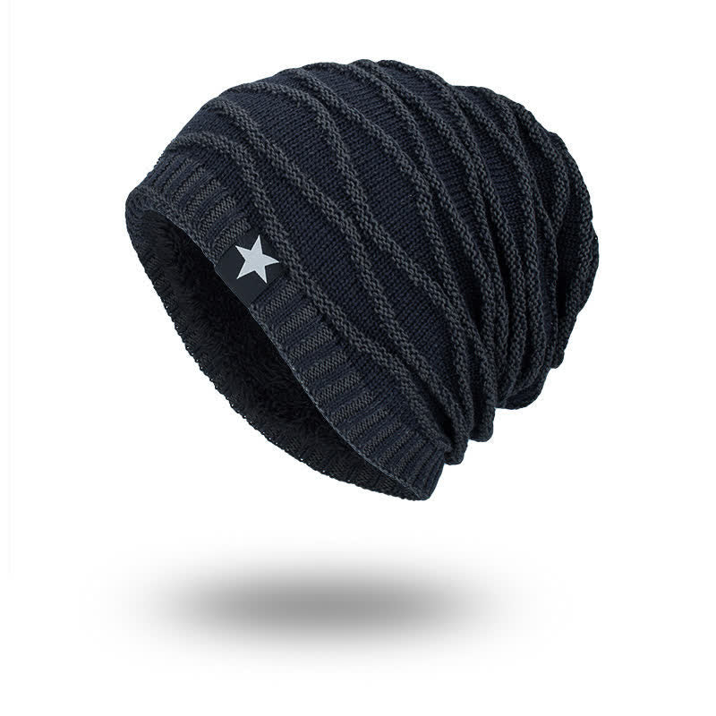 Fleece Lined Five-Star Beanie Knitted Hat - Image 11