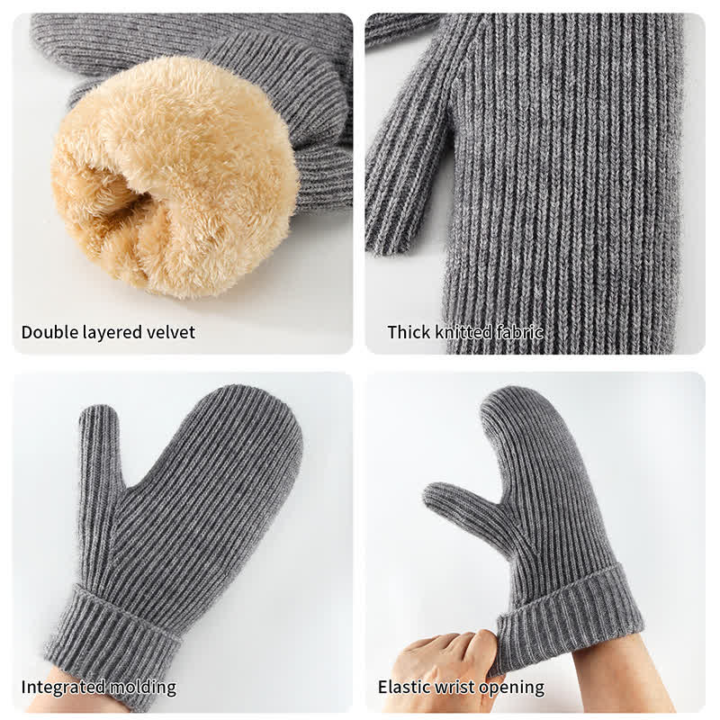 Fleece Lined Full Finger Cold Weather Knitted Gloves - Image 4