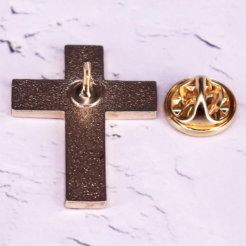 Floral Cross Enamel Pin Brooch - Image 2