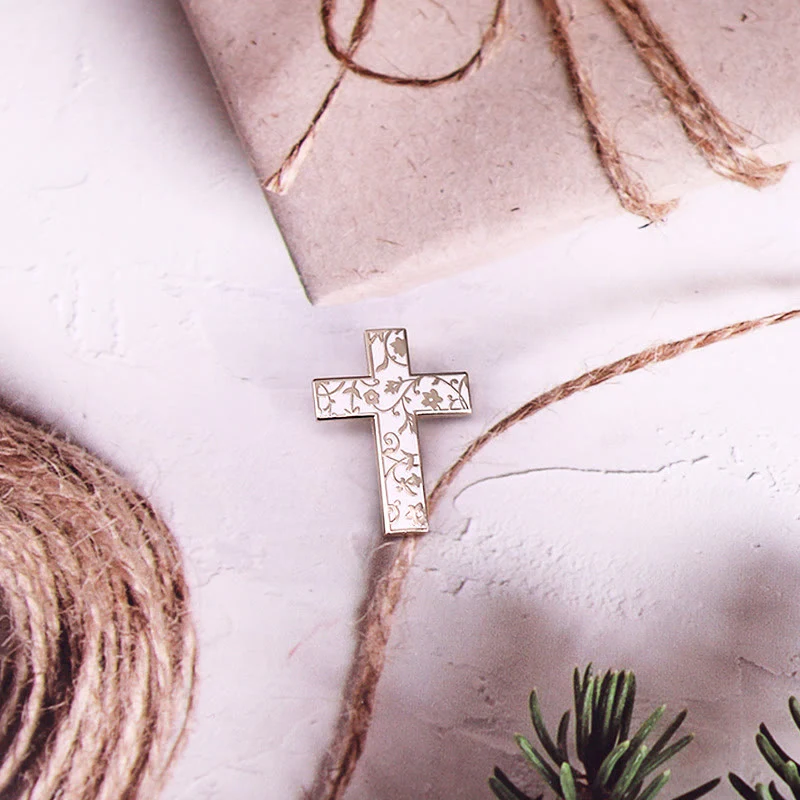 Floral Cross Enamel Pin Brooch - Image 3