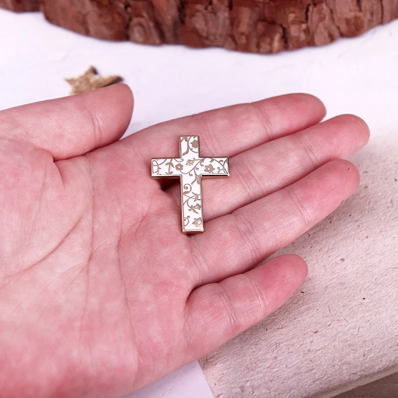 Floral Cross Enamel Pin Brooch - Image 4