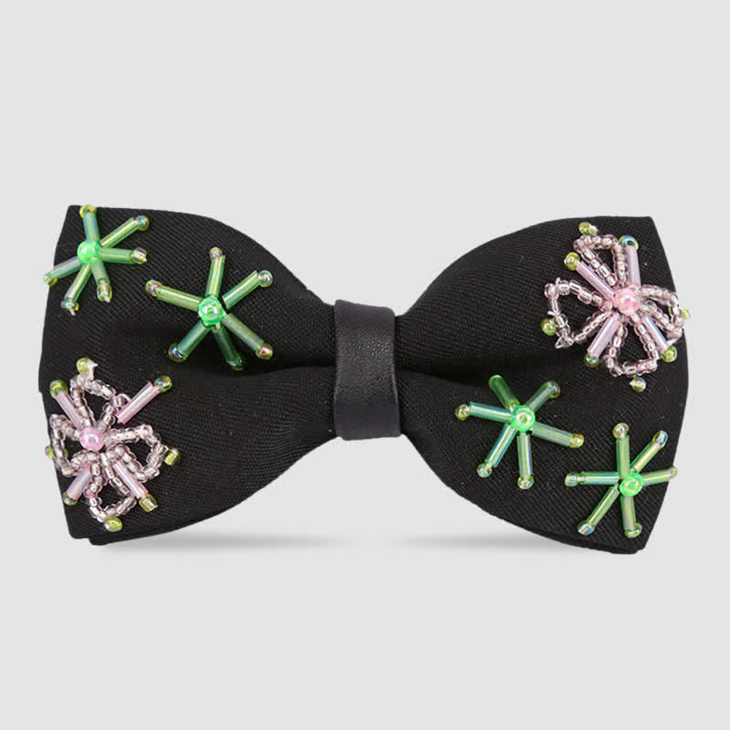 Flower Shape Beaded Embroidery Black Bow Tie - Image 8