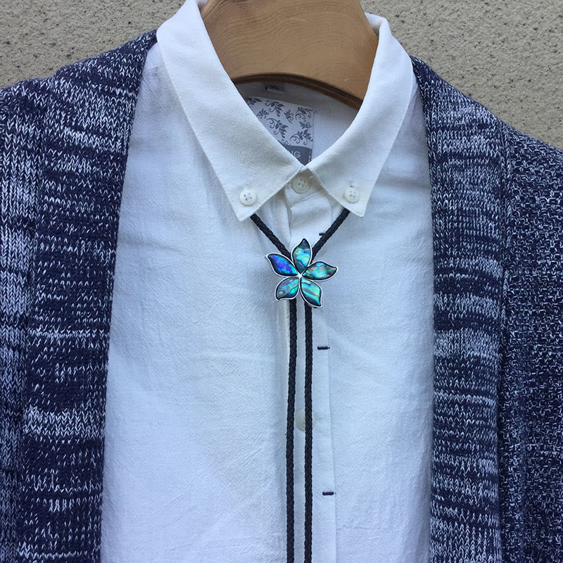 Flower-Shaped Iridescent Abalone Shell Vintage Metal Bolo Ties - Image 3
