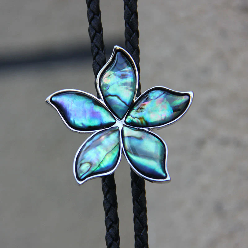 Flower-Shaped Iridescent Abalone Shell Vintage Metal Bolo Ties - Image 4
