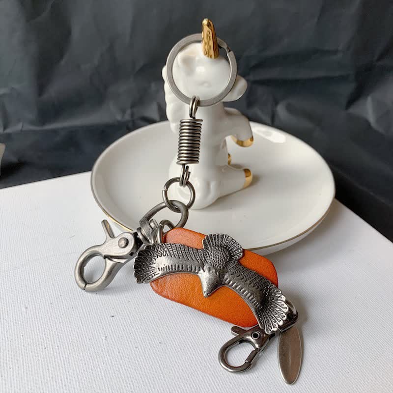 Flying Bold Eagle Metal Pendant Leather Keychain - Image 5