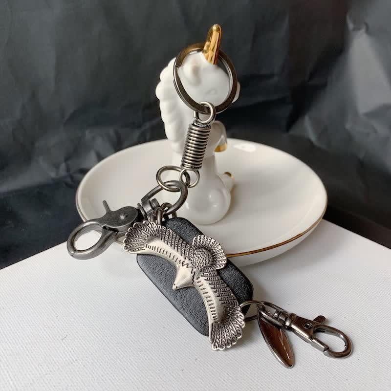Flying Bold Eagle Metal Pendant Leather Keychain - Image 7