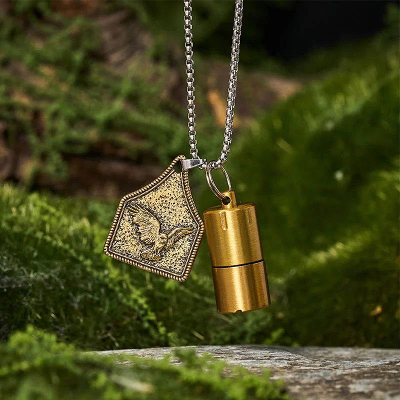 Flying Eagle Initial Letter Pendant Necklace With Mini Lighter - Image 6