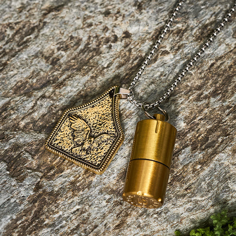 Flying Eagle Initial Letter Pendant Necklace With Mini Lighter - Image 7
