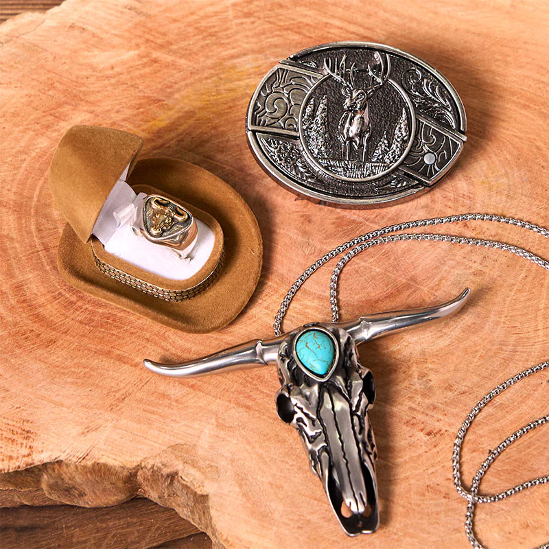 Forest Deer DIY Hidden Knife Belt Buckle With Bull Ring Bundle Set - Image 2