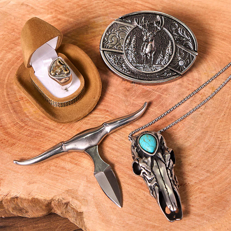 Forest Deer DIY Hidden Knife Belt Buckle With Bull Ring Bundle Set - Image 3