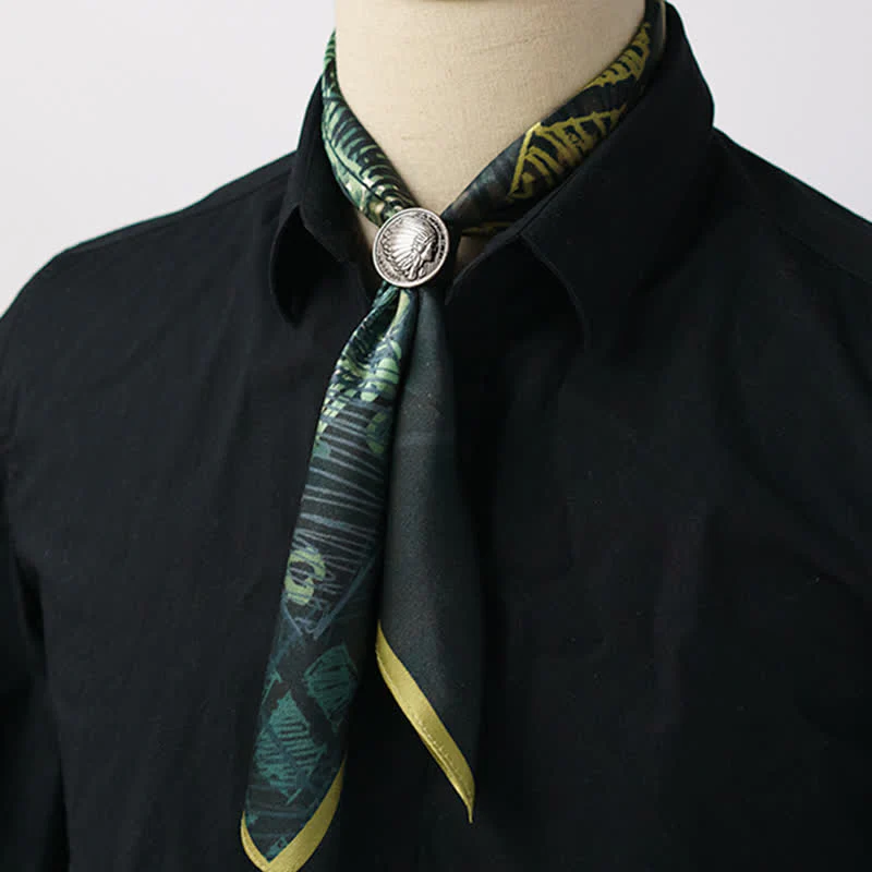 Forest Green Checkered Graffiti Square Scarf with Scarf Buckle - Image 3
