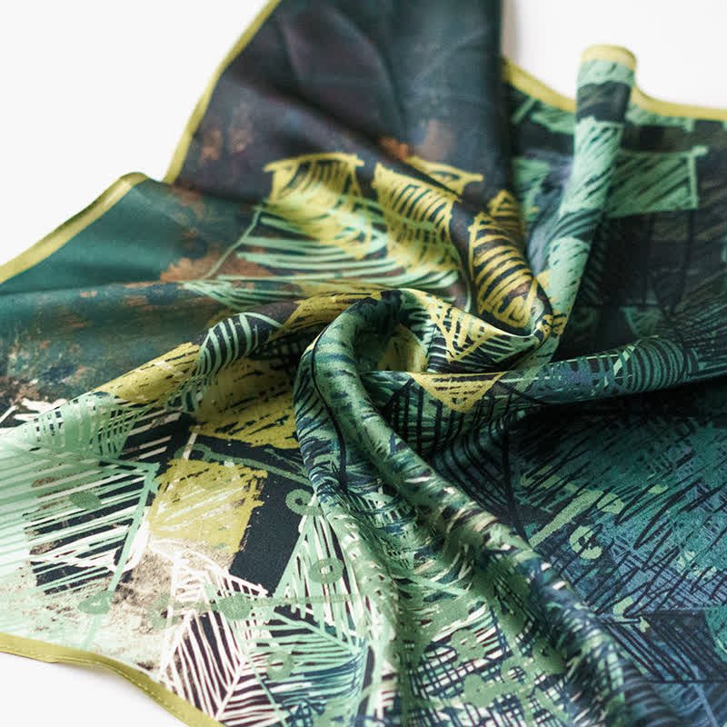 Forest Green Checkered Graffiti Square Scarf with Scarf Buckle - Image 5