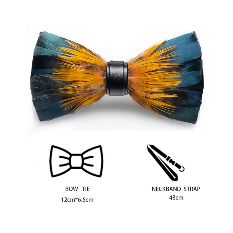 ForestGreen & Yellow Kingfisher Feather Bow Tie with Lapel Pin - Image 5