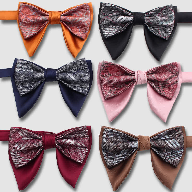Formal Plaid Striped Double Layers Oversized Pointed Bow Tie