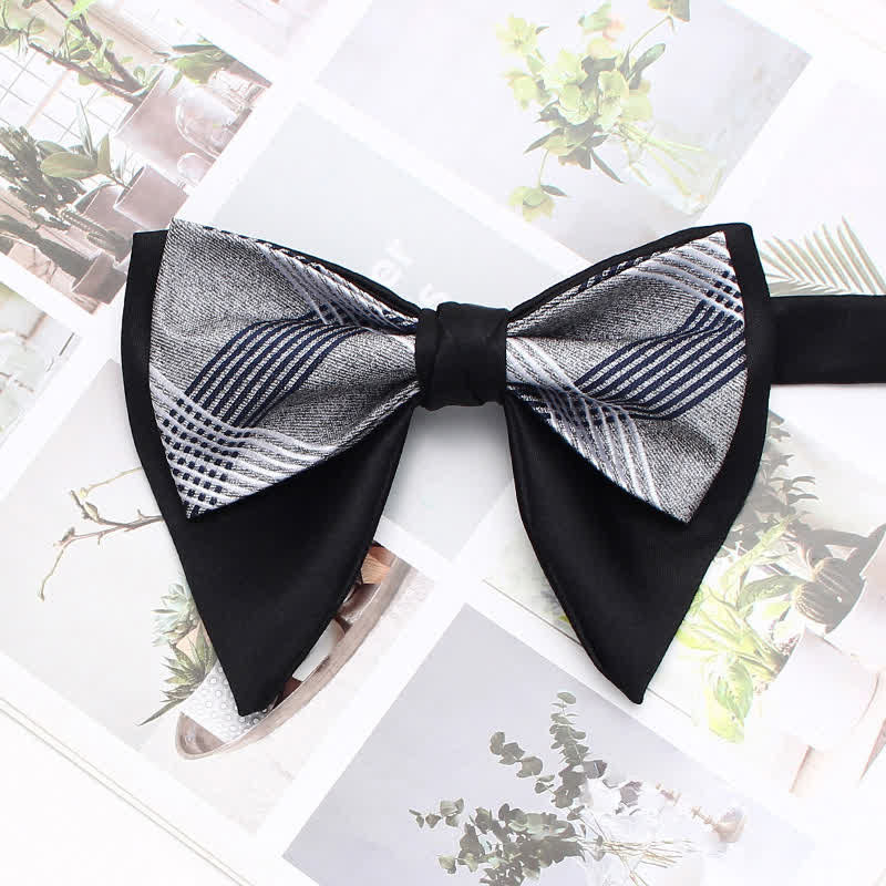 Formal Plaid Striped Double Layers Oversized Pointed Bow Tie - Image 10