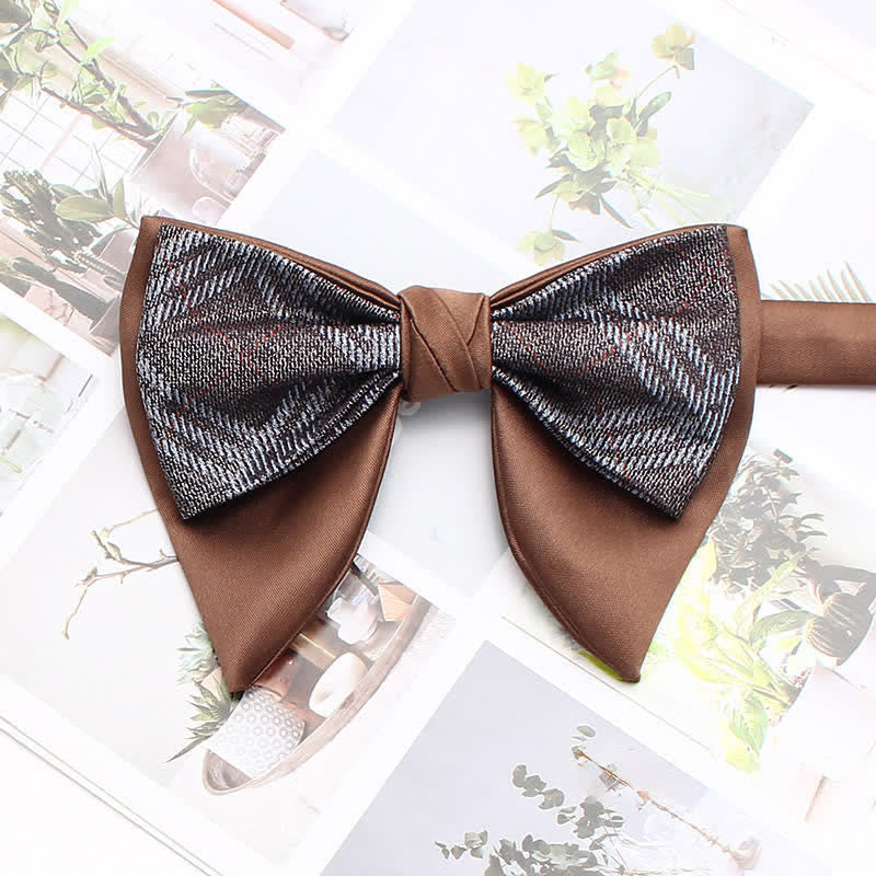 Formal Plaid Striped Double Layers Oversized Pointed Bow Tie - Image 19