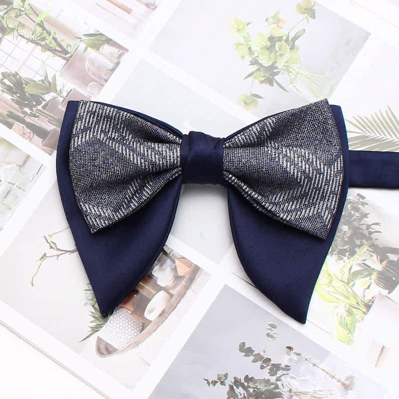 Formal Plaid Striped Double Layers Oversized Pointed Bow Tie - Image 20