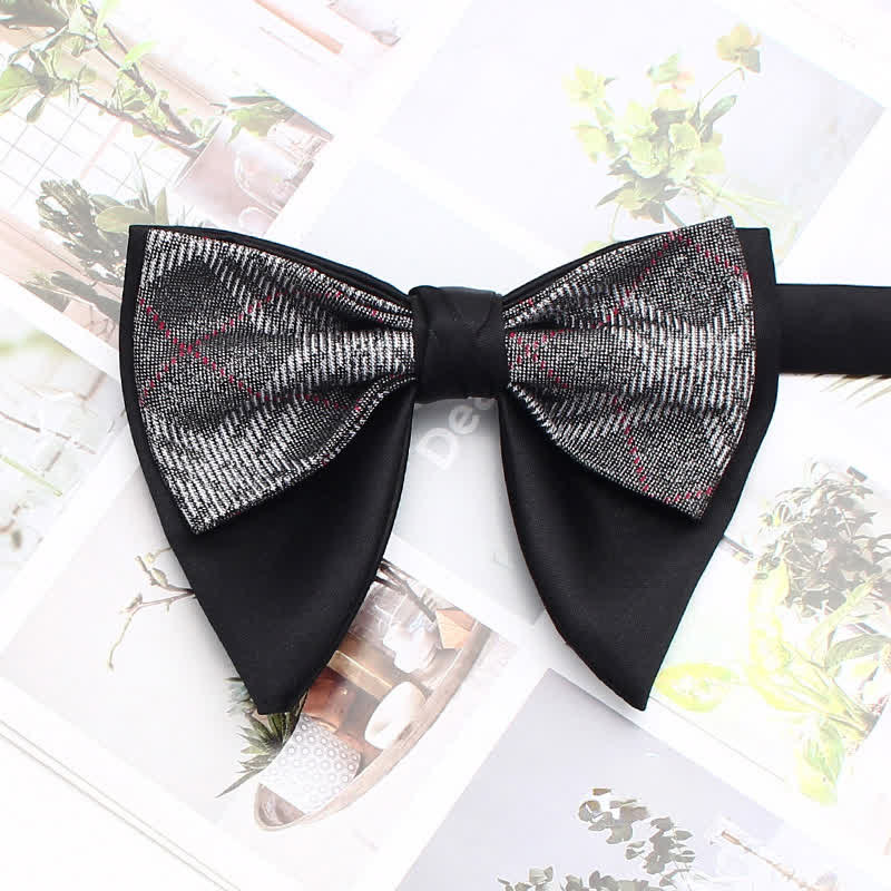 Formal Plaid Striped Double Layers Oversized Pointed Bow Tie - Image 21