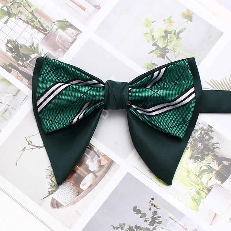 Formal Plaid Striped Double Layers Oversized Pointed Bow Tie - Image 24