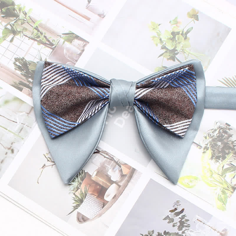 Formal Plaid Striped Double Layers Oversized Pointed Bow Tie - Image 8