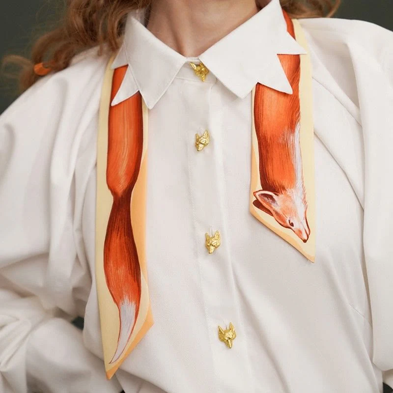 Fox Oil Painting Style Print Narrow Skinny Cravat
