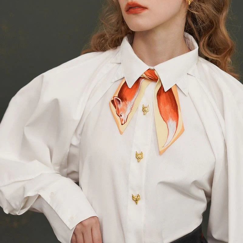 Fox Oil Painting Style Print Narrow Skinny Cravat - Image 3