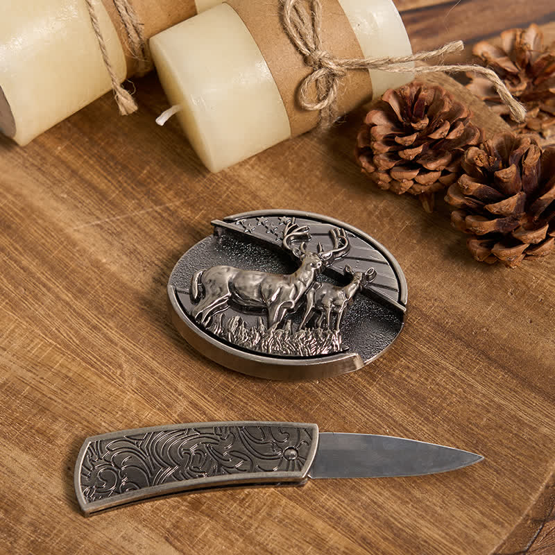 Functional DIY Hidden Knife Belt Buckle Retro Bull Ring Bundle Set - Image 10
