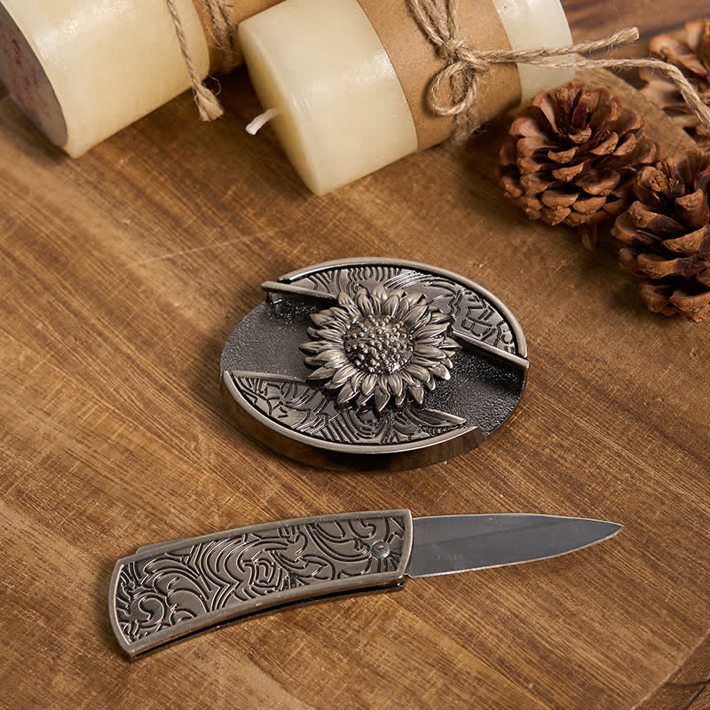 Functional DIY Hidden Knife Belt Buckle Retro Bull Ring Bundle Set - Image 3