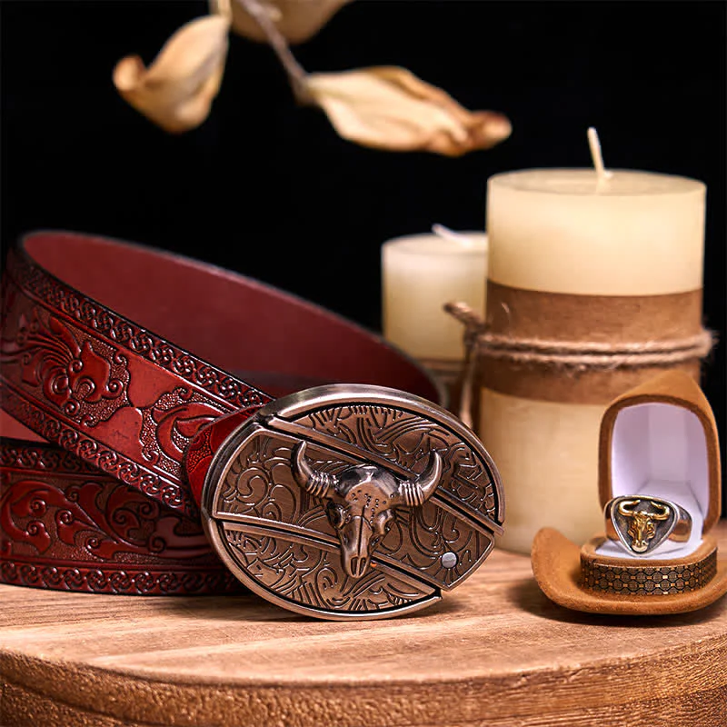 Functional DIY Hidden Knife Belt Buckle Retro Bull Ring Bundle Set - Image 36