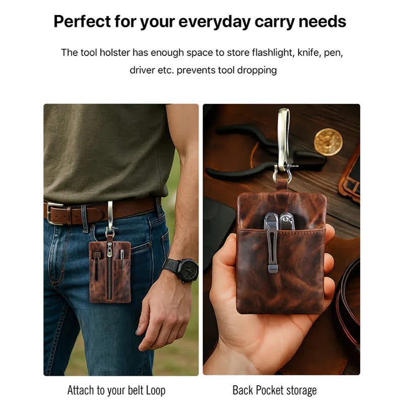 Outdoor Tool Storage Leather Belt Bag With Large Hook Buckle - Image 4