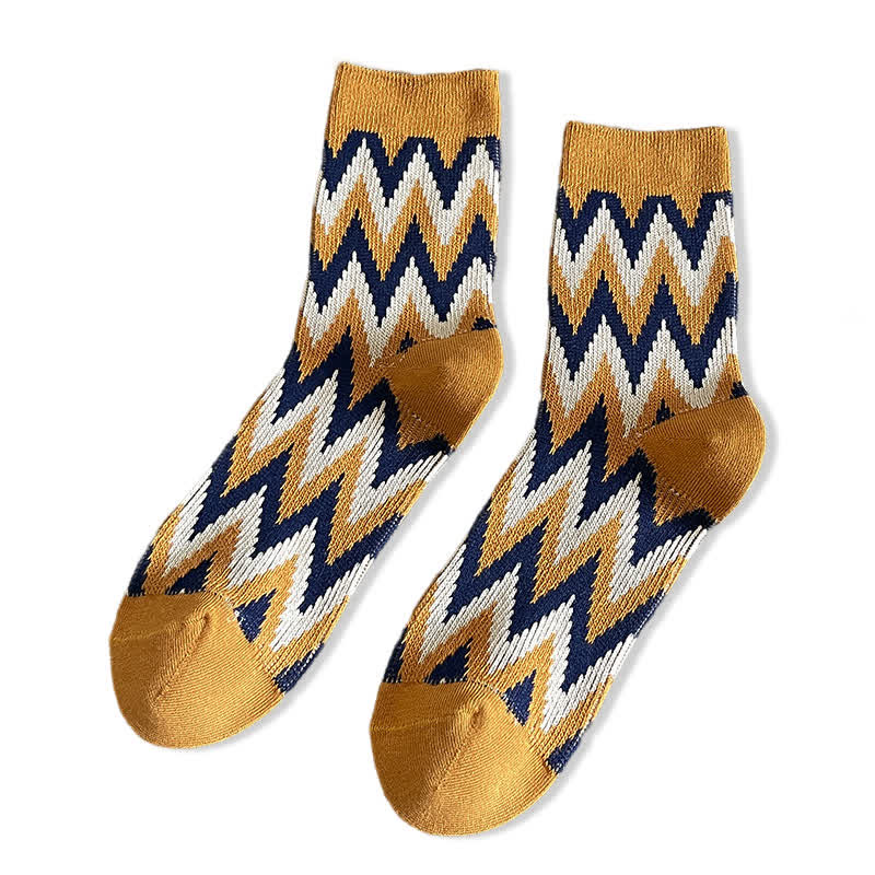 Funky Retro Zigzag Pattern Cotton Crew Socks - Image 11