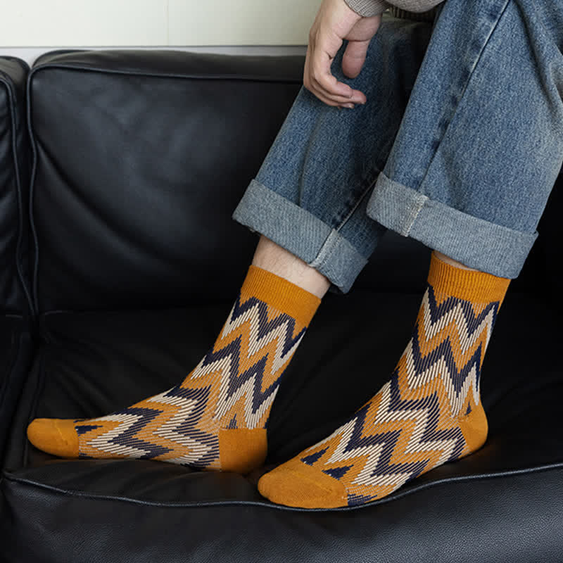 Funky Retro Zigzag Pattern Cotton Crew Socks - Image 12