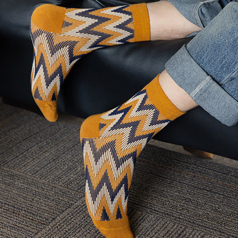 Funky Retro Zigzag Pattern Cotton Crew Socks - Image 13