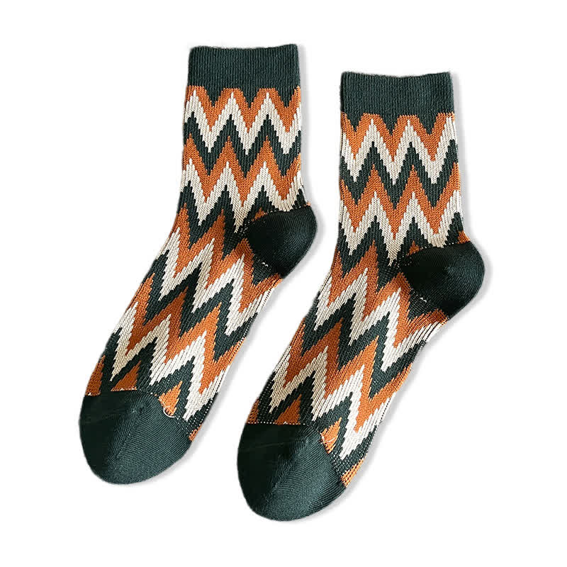 Funky Retro Zigzag Pattern Cotton Crew Socks - Image 15
