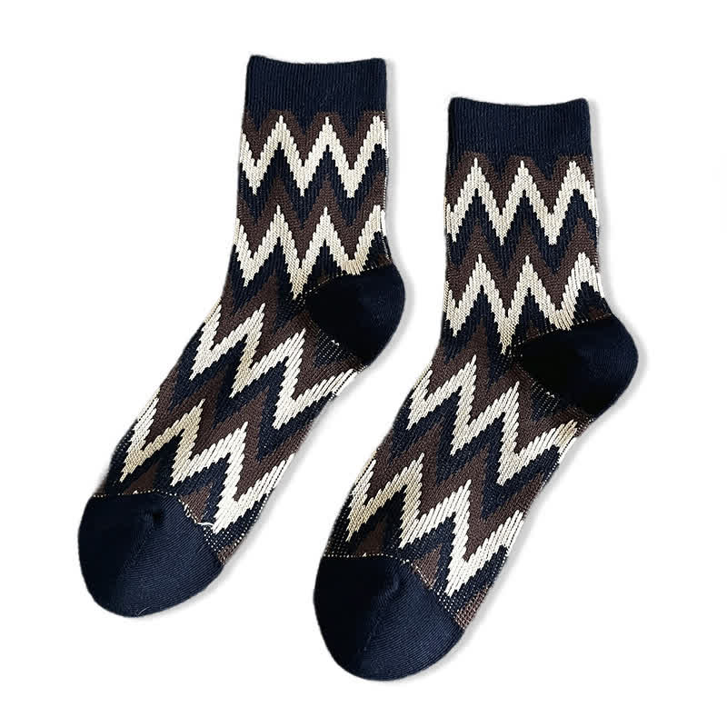 Funky Retro Zigzag Pattern Cotton Crew Socks - Image 16