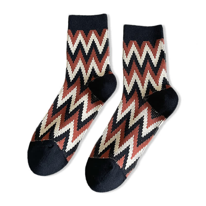 Funky Retro Zigzag Pattern Cotton Crew Socks - Image 2