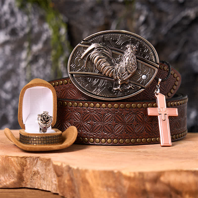 Funny Cock DIY Hidden Knife Belt Buckle Cross Pendant Rose Ring Bundle Set - Image 6