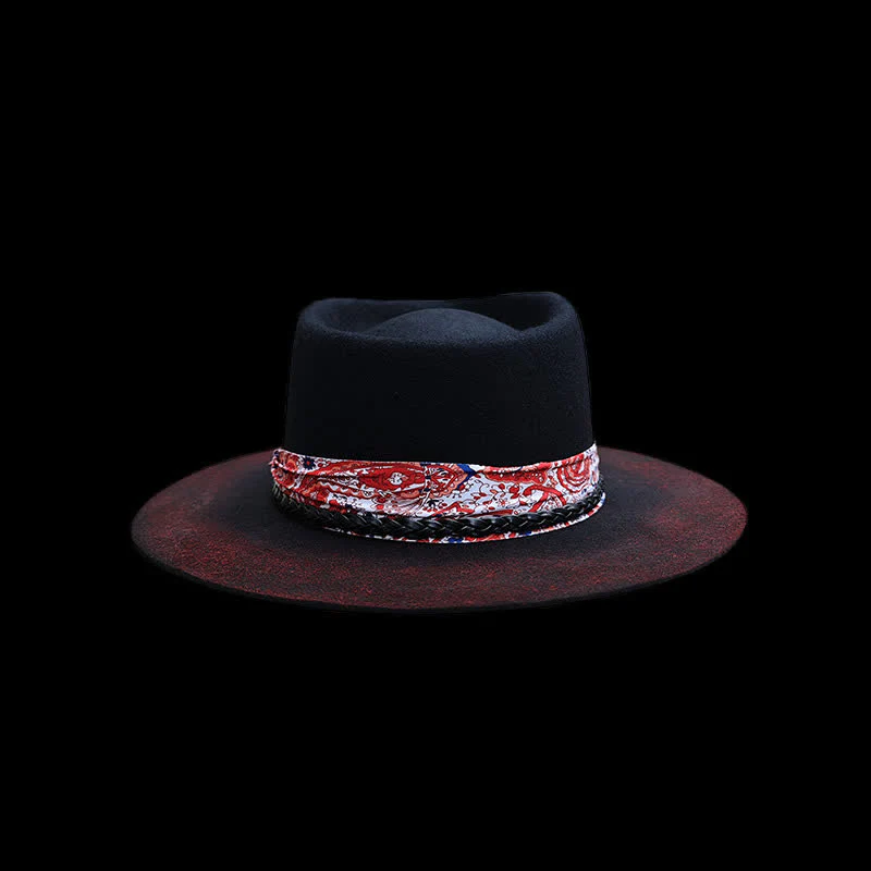Funny Red Paisley Band Belt Black Cowboy Hat - Image 5