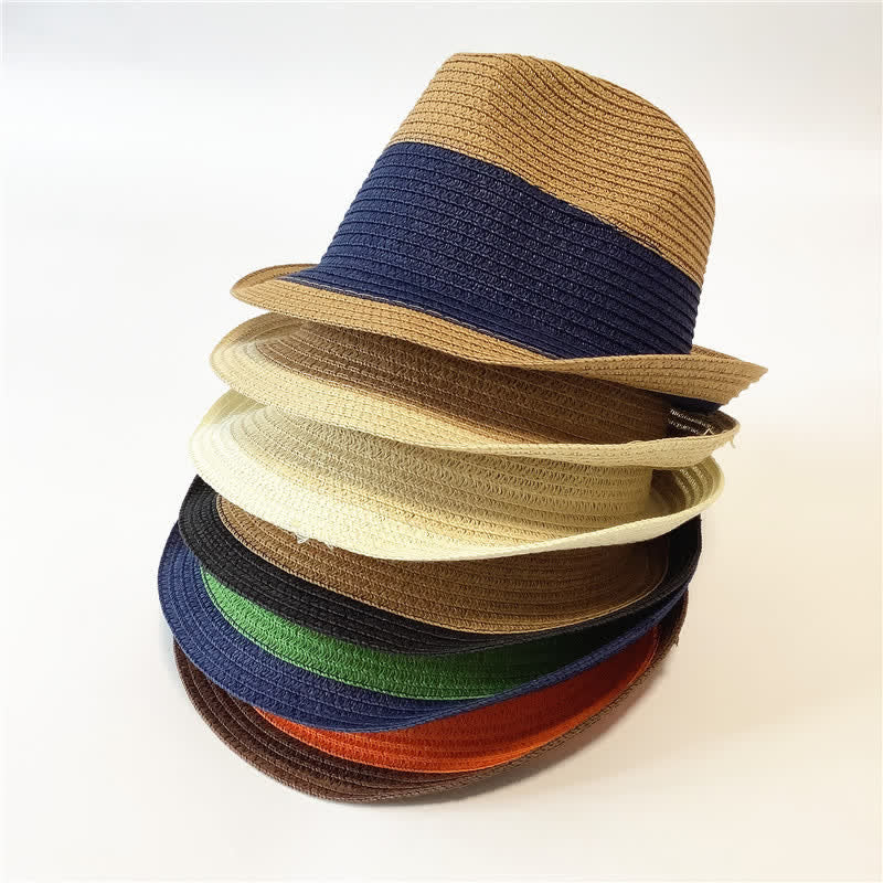 Funny Summer Color Matching Straw Fedora Hat - Image 10