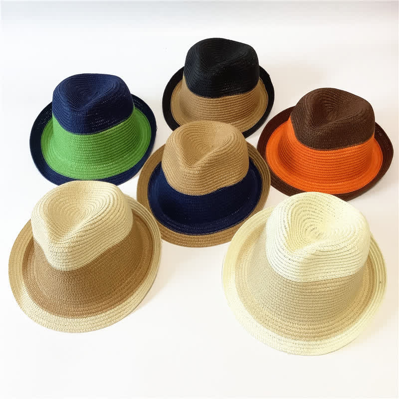 Funny Summer Color Matching Straw Fedora Hat - Image 2
