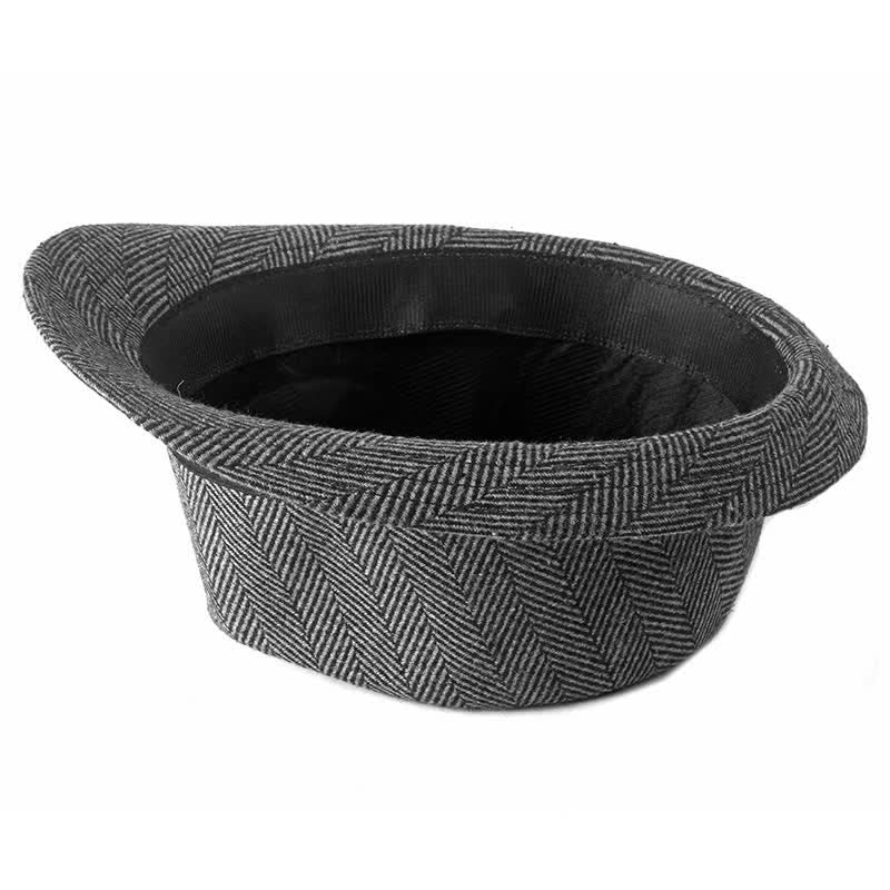 Gentlemen Herringbone Pattern Black Ribbon Fedora Hat - Image 8