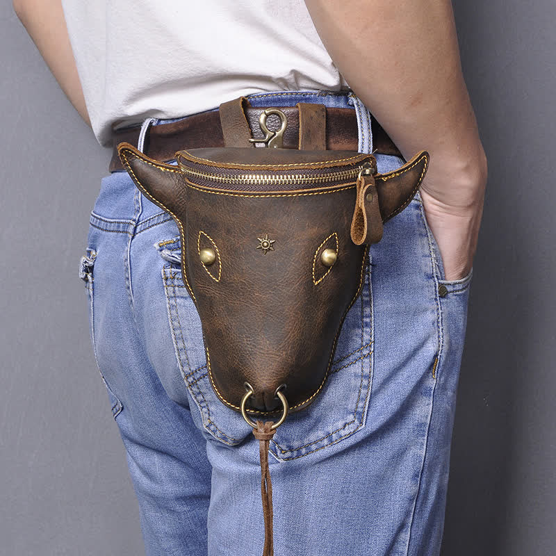 Genuine Crazy Horse Leather Cow Head Belt Bag - Image 4