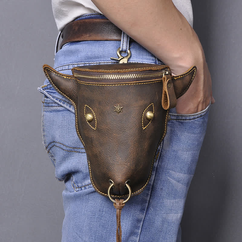 Genuine Crazy Horse Leather Cow Head Belt Bag - Image 5
