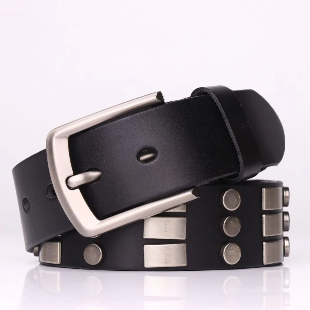 Genuine Leather Waistband For Men Punk Rivet Belt - Image 4