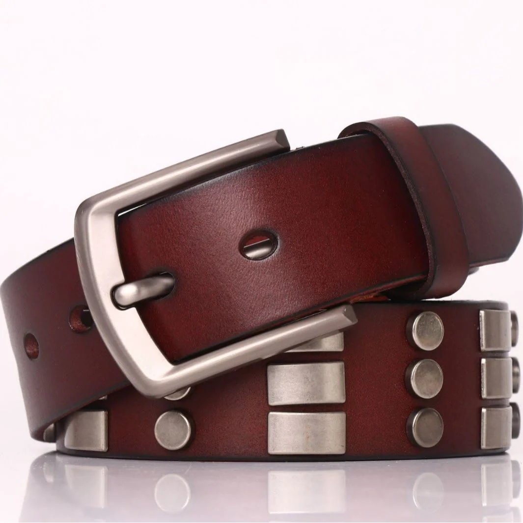 Genuine Leather Waistband For Men Punk Rivet Belt - Image 7